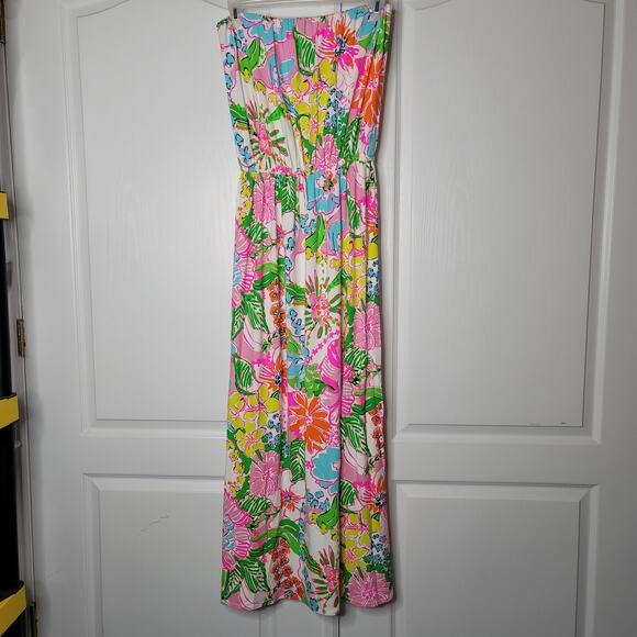 Lilly Pulitzer for Target Long Maxi Dress Strapless Elastic Waist Nosey Posey XL - Picture 4 of 6